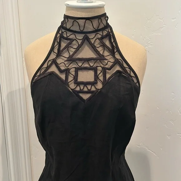 Vintage Natori Black Halter Top with Sheer Lace Detail - Picture 2 of 5